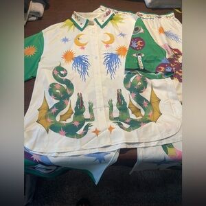 Colorful Dragon Print Shirt and wide leg pant set